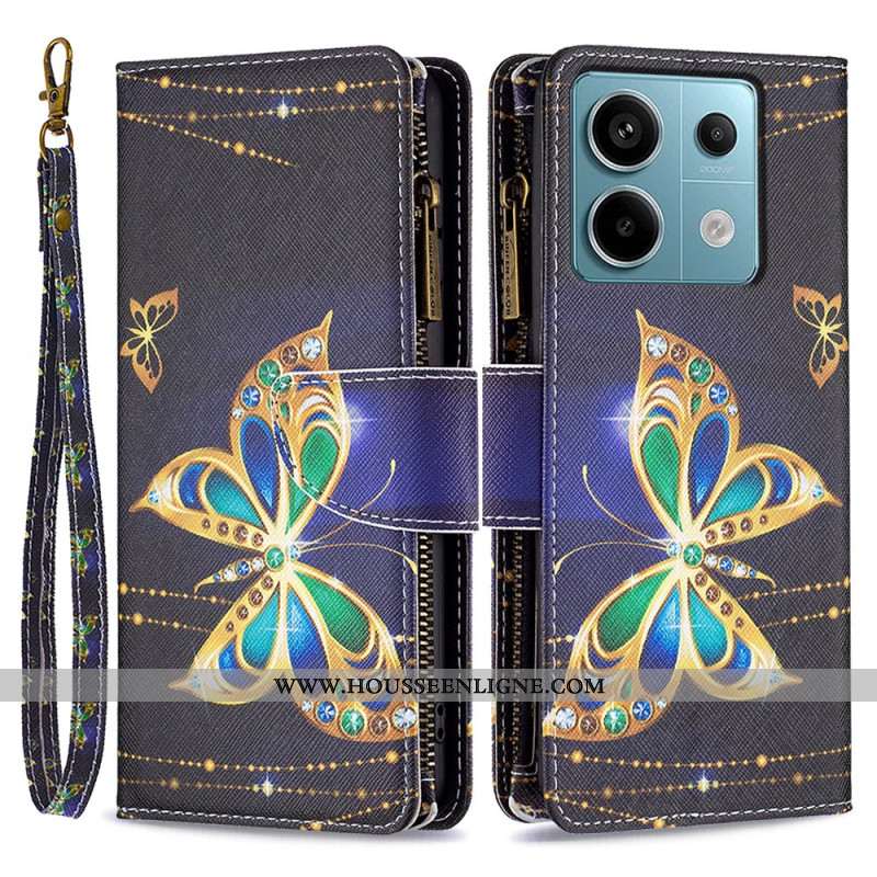 Housse Xiaomi Redmi Note 13 Pro 4G / Poco M6 Pro 4G Portefeuille Papillon Strass à Lanière