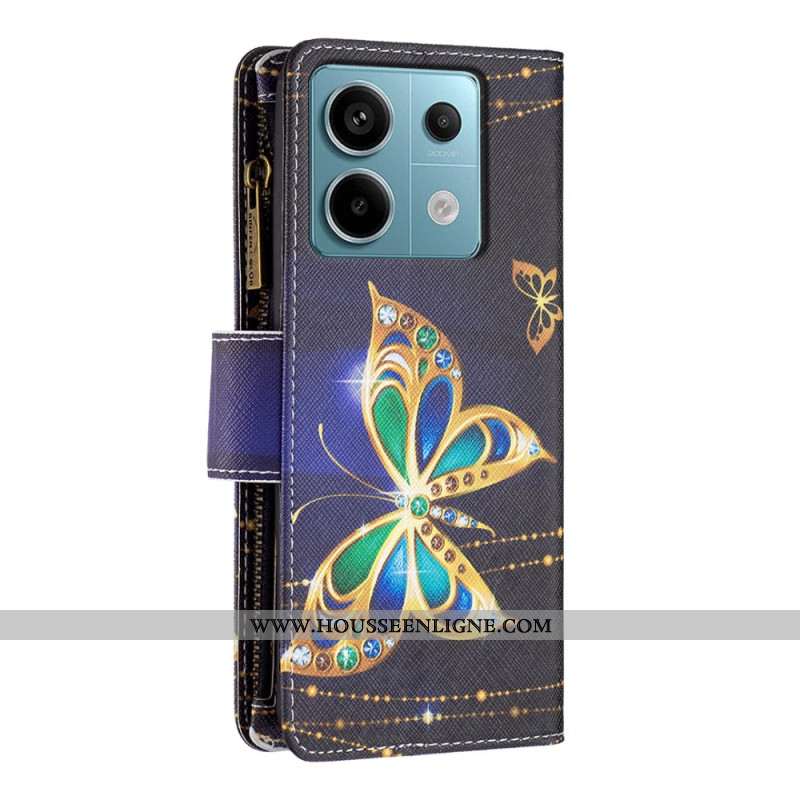 Housse Xiaomi Redmi Note 13 Pro 4G / Poco M6 Pro 4G Portefeuille Papillon Strass à Lanière