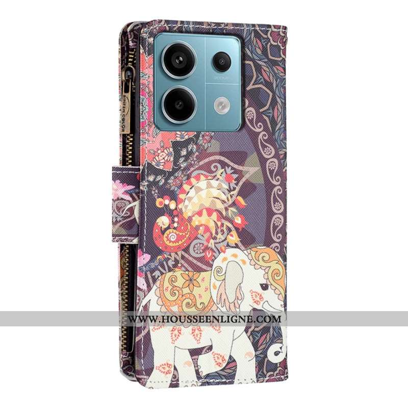 Housse Xiaomi Redmi Note 13 Pro 4G / Poco M6 Pro 4G Portefeuille Éléphant Tribal à Lanière