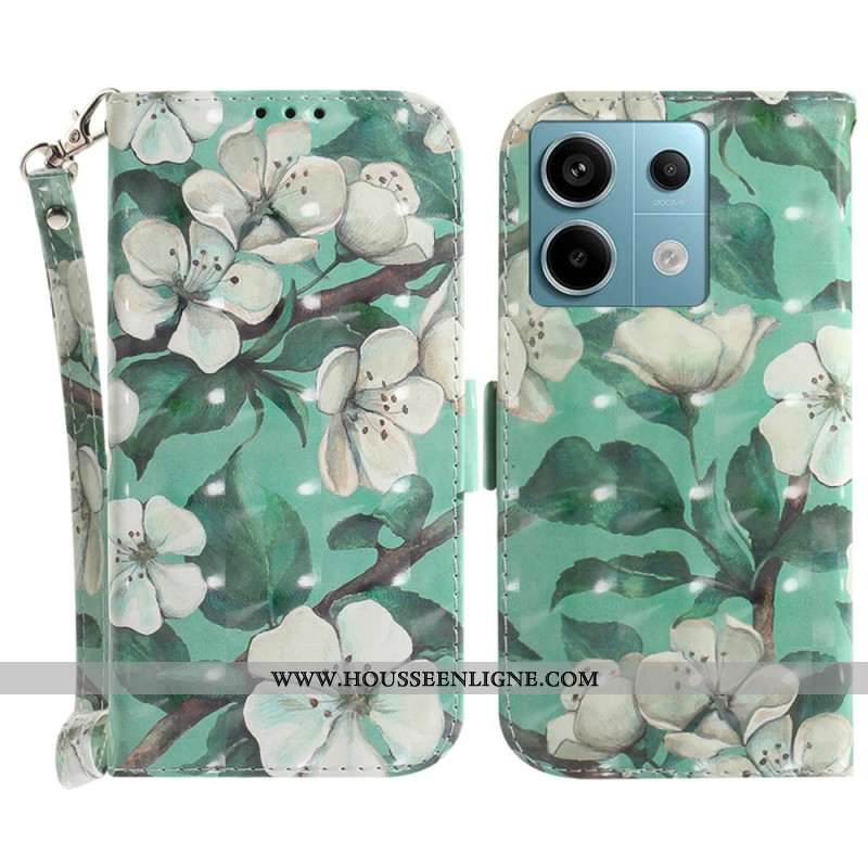 Housse Xiaomi Redmi Note 13 Pro 5G / Poco X6 5G Fleurs Aquarelle à Lanière