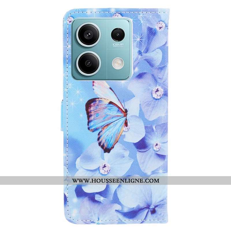 Housse Xiaomi Redmi Note 13 Pro 5G / Poco X6 5G Fleurs et Papillon Bleus à Lanière