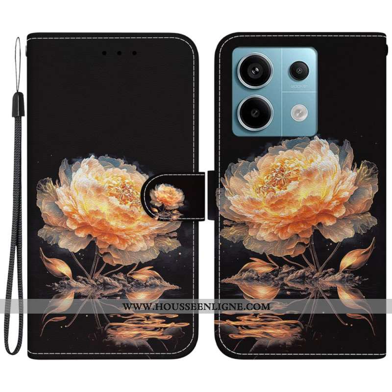 Housse Xiaomi Redmi Note 13 Pro 5G / Poco X6 5G Pivoine Dorée à Lanière