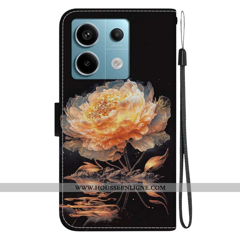 Housse Xiaomi Redmi Note 13 Pro 5G / Poco X6 5G Pivoine Dorée à Lanière