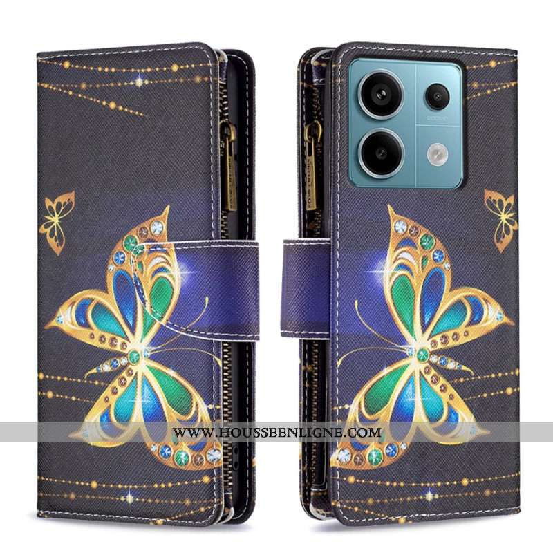 Housse Xiaomi Redmi Note 13 Pro 5G / Poco X6 5G Portefeuille Papillon Strass