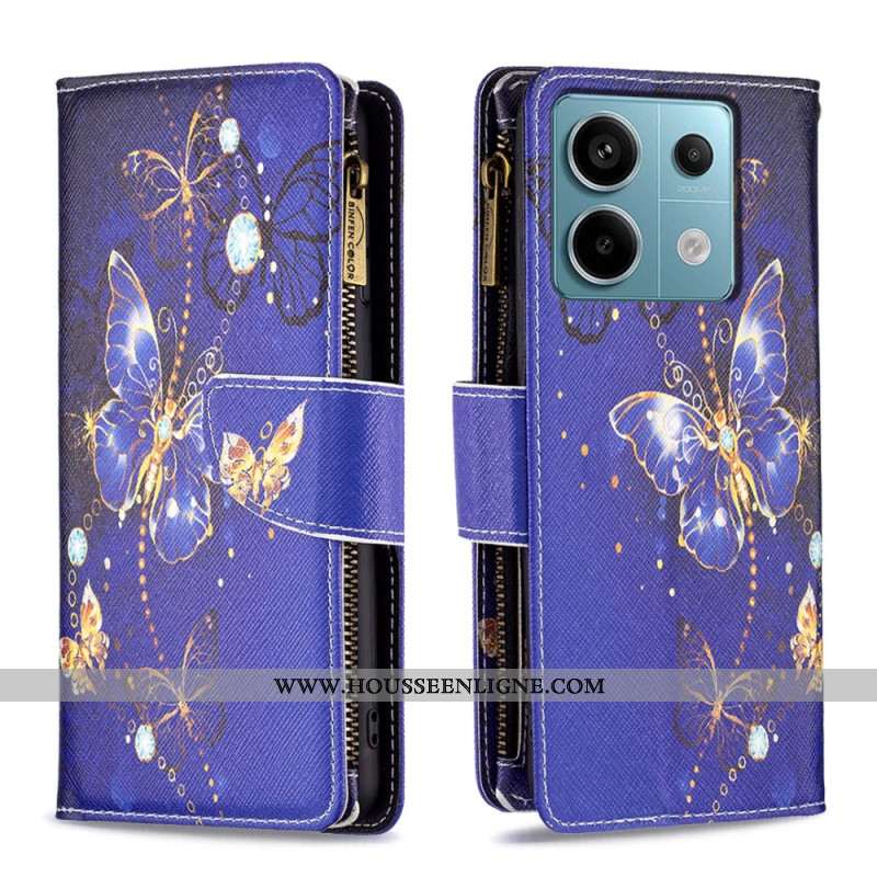 Housse Xiaomi Redmi Note 13 Pro 5G / Poco X6 5G Portefeuille Papillons Pourpres