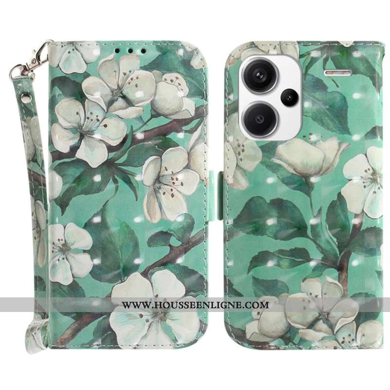 Housse Xiaomi Redmi Note 13 Pro Plus 5G Fleurs Aquarelle à Lanière