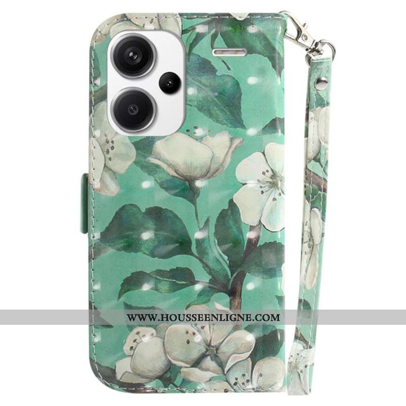 Housse Xiaomi Redmi Note 13 Pro Plus 5G Fleurs Aquarelle à Lanière