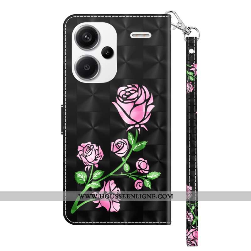 Housse Xiaomi Redmi Note 13 Pro Plus 5G Fleurs Roses à Lanière