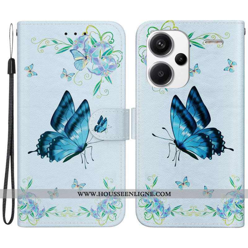 Housse Xiaomi Redmi Note 13 Pro Plus 5G Papillon et Fleurs Bleus