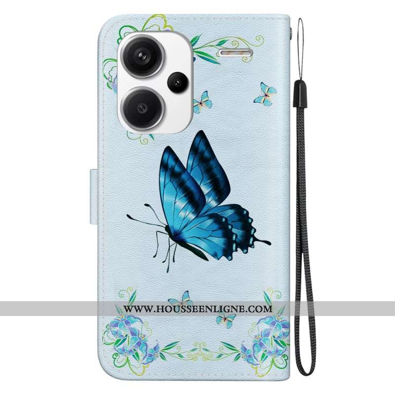 Housse Xiaomi Redmi Note 13 Pro Plus 5G Papillon et Fleurs Bleus