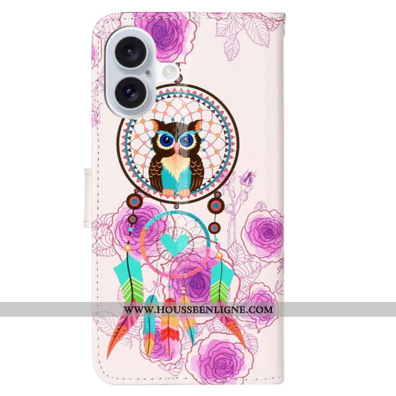 Housse iPhone 16 Attrape-Rêves Hibou à Lanière