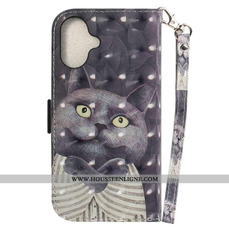 Housse iPhone 16 Cat Gris à Lanière