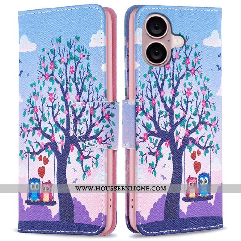 Housse iPhone 16 Couple de Hiboux sur l'Arbre