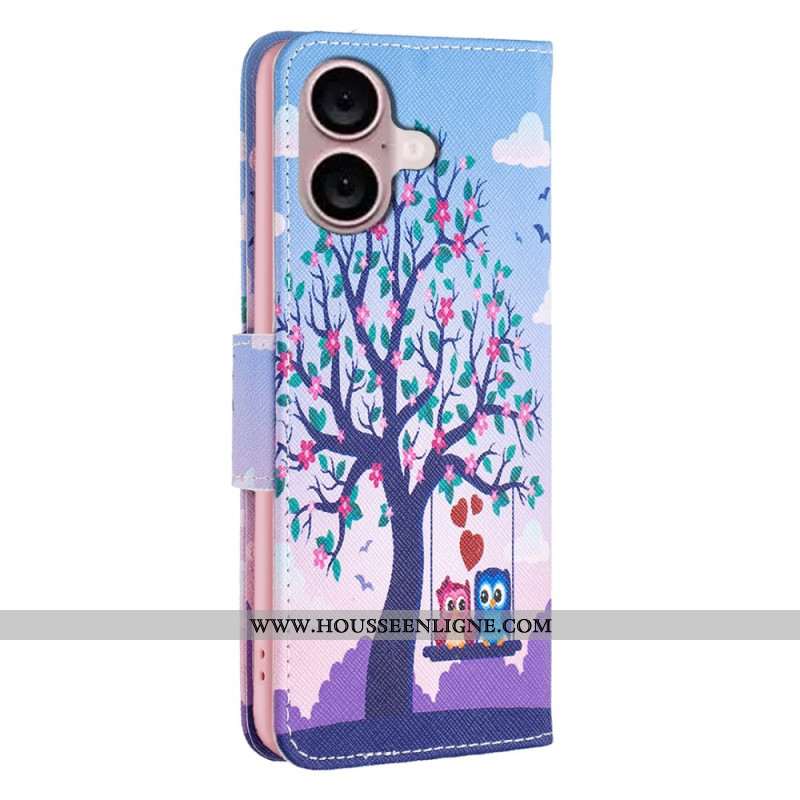 Housse iPhone 16 Couple de Hiboux sur l'Arbre