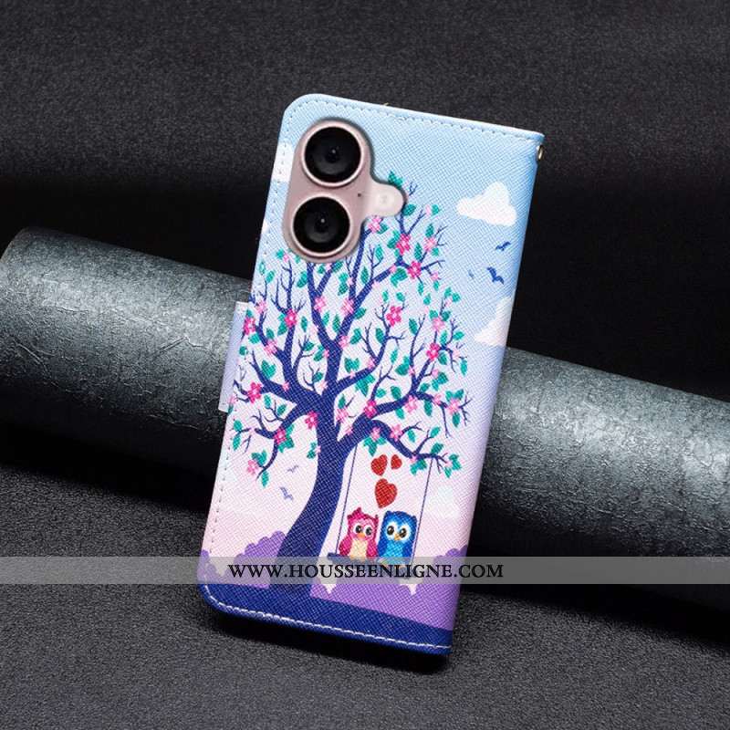 Housse iPhone 16 Couple de Hiboux sur l'Arbre