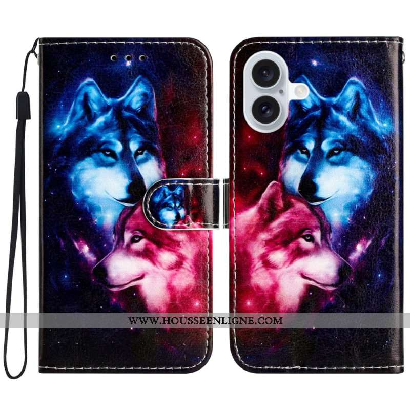 Housse iPhone 16 Couple de Loups à Lanière