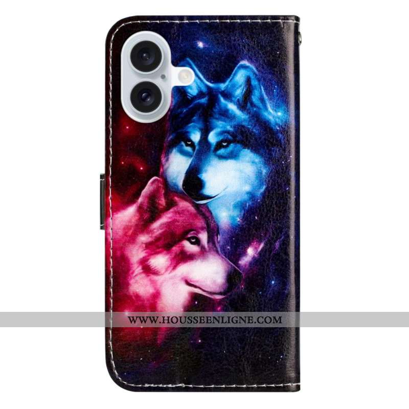 Housse iPhone 16 Couple de Loups à Lanière