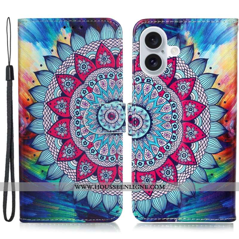 Housse iPhone 16 Fabuleux Mandala à Lanière