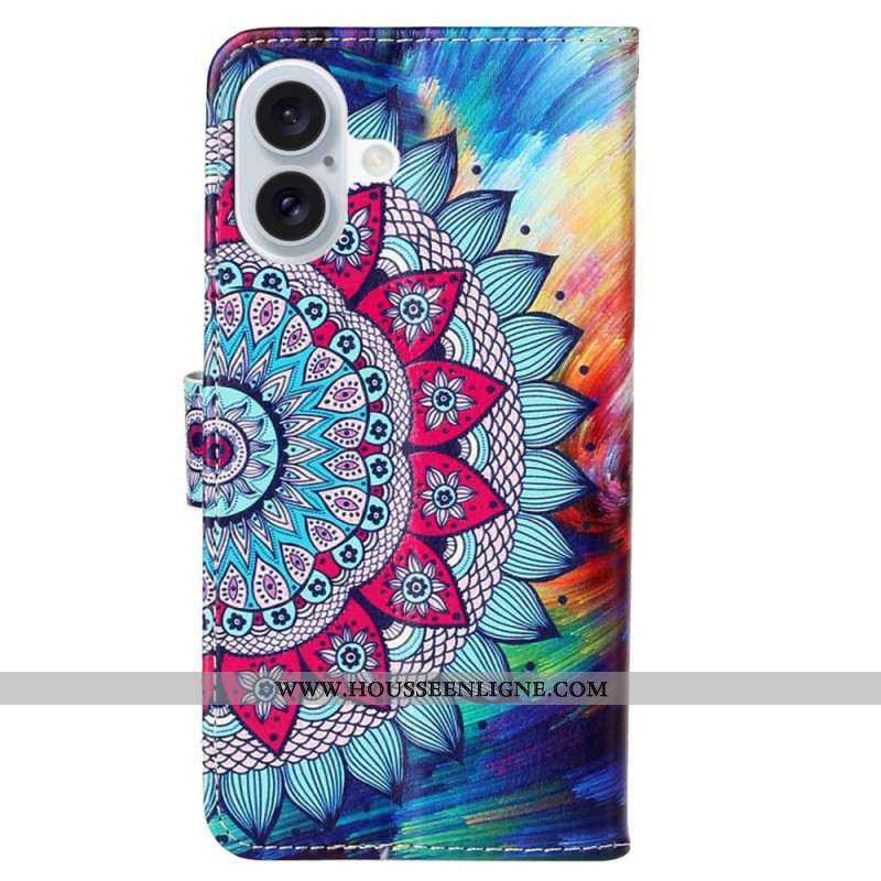 Housse iPhone 16 Fabuleux Mandala à Lanière