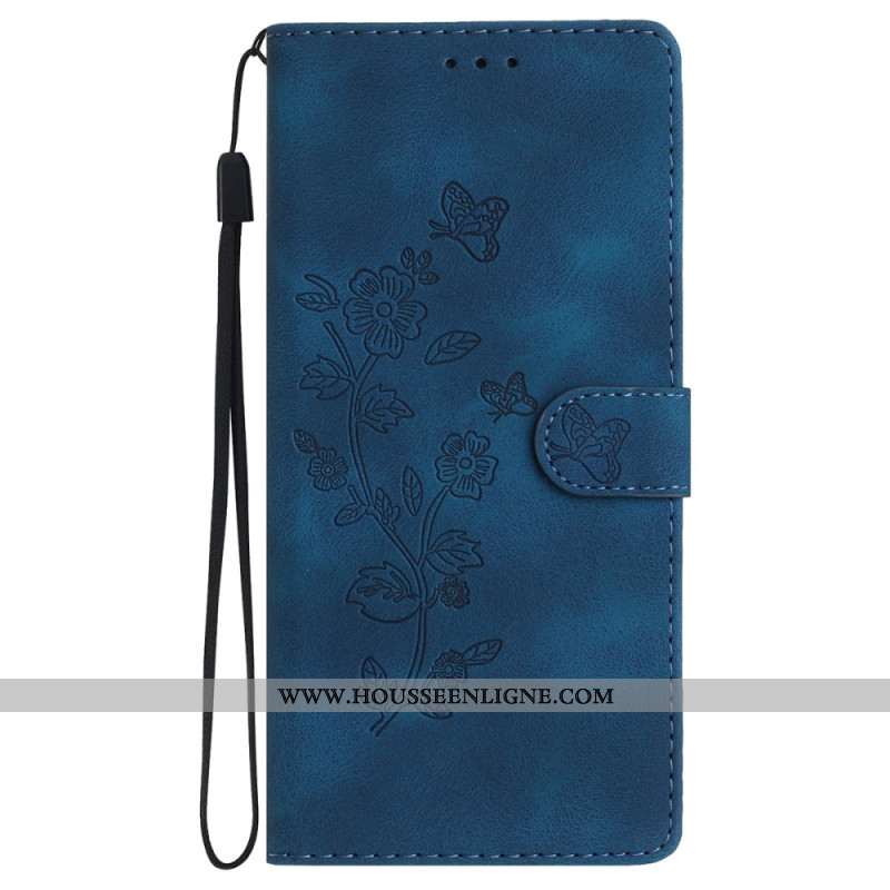 Housse iPhone 16 Fleurs Imprimées à Lanière