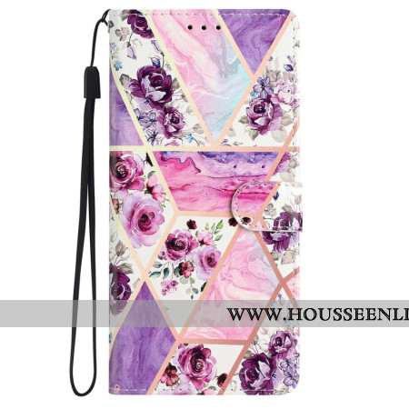 Housse iPhone 16 Fleurs Pourpres à Lanière