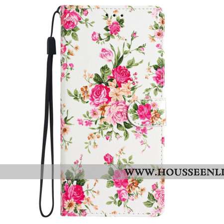 Housse iPhone 16 Fleurs Rouges à Lanière