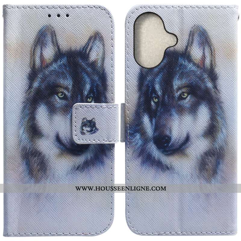 Housse iPhone 16 Loup Aquarelle