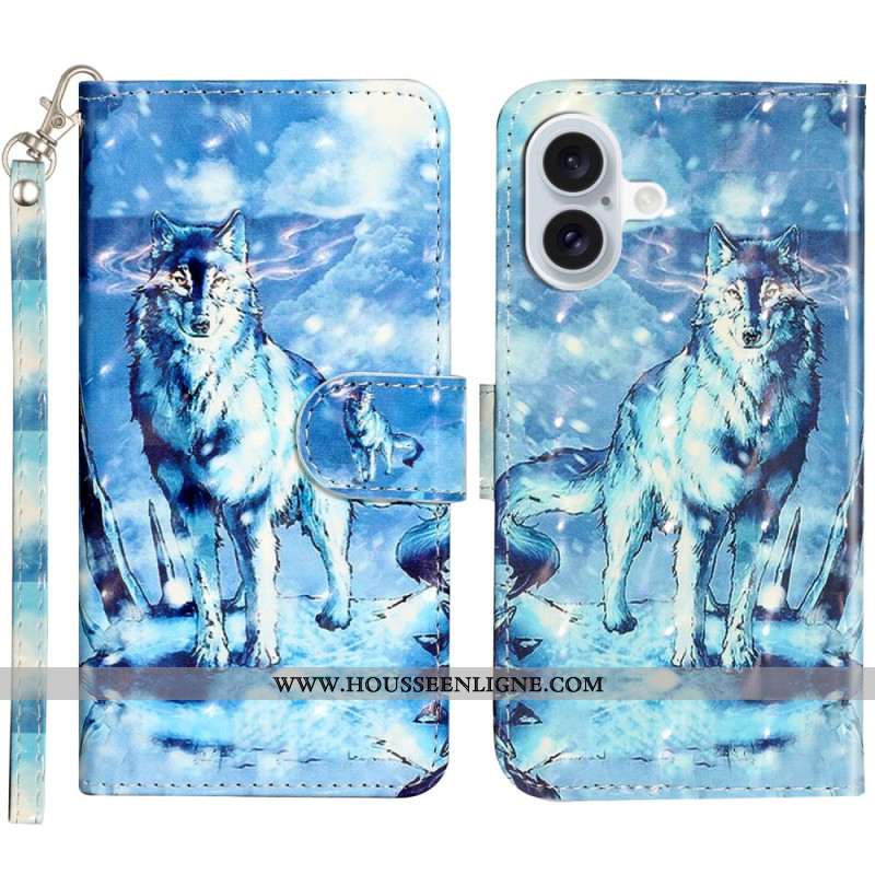 Housse iPhone 16 Loup des Neiges à Lanière