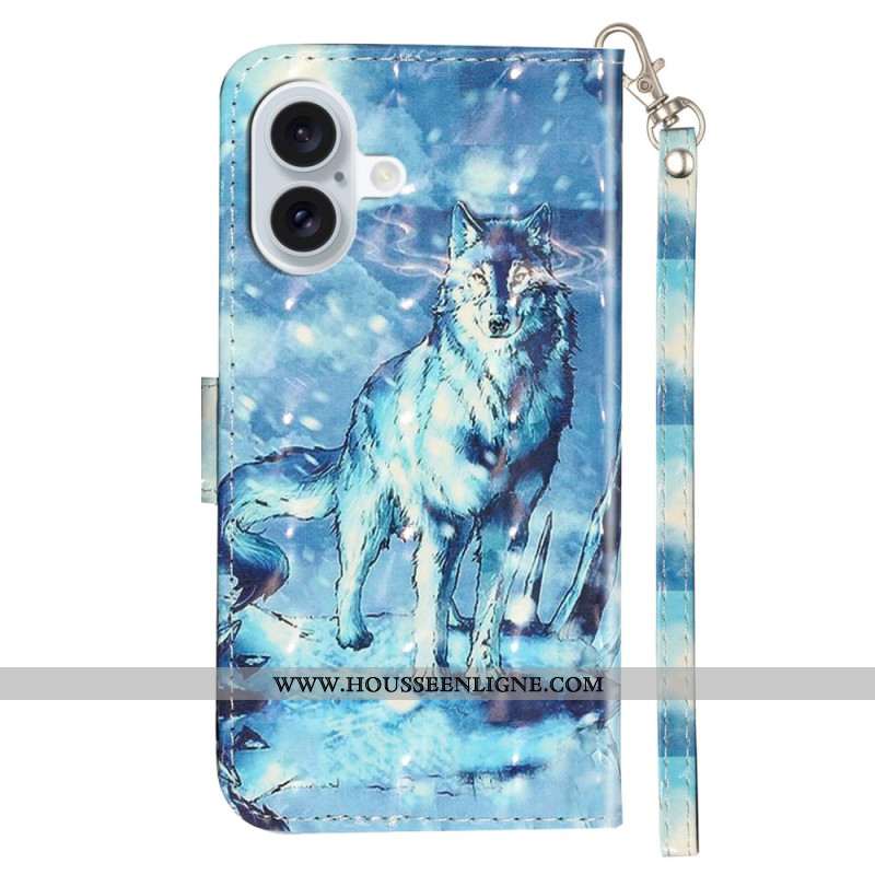 Housse iPhone 16 Loup des Neiges à Lanière