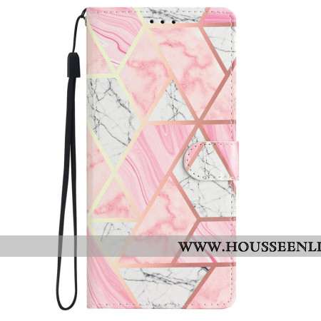 Housse iPhone 16 Marbre Rose à Lanière