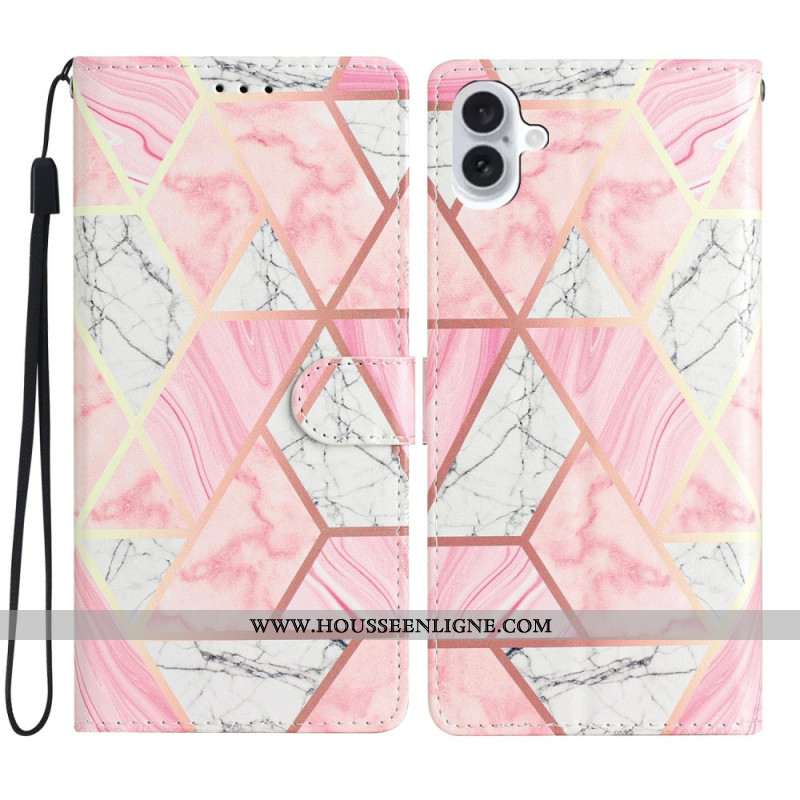 Housse iPhone 16 Marbre Rose à Lanière