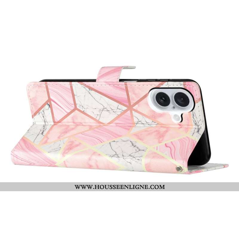 Housse iPhone 16 Marbre Rose à Lanière