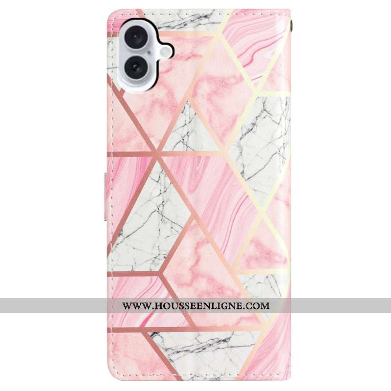 Housse iPhone 16 Marbre Rose à Lanière