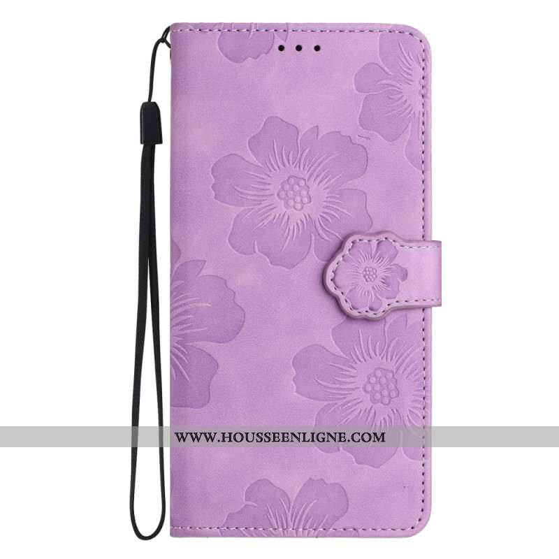 Housse iPhone 16 Motif Floral à Lanière