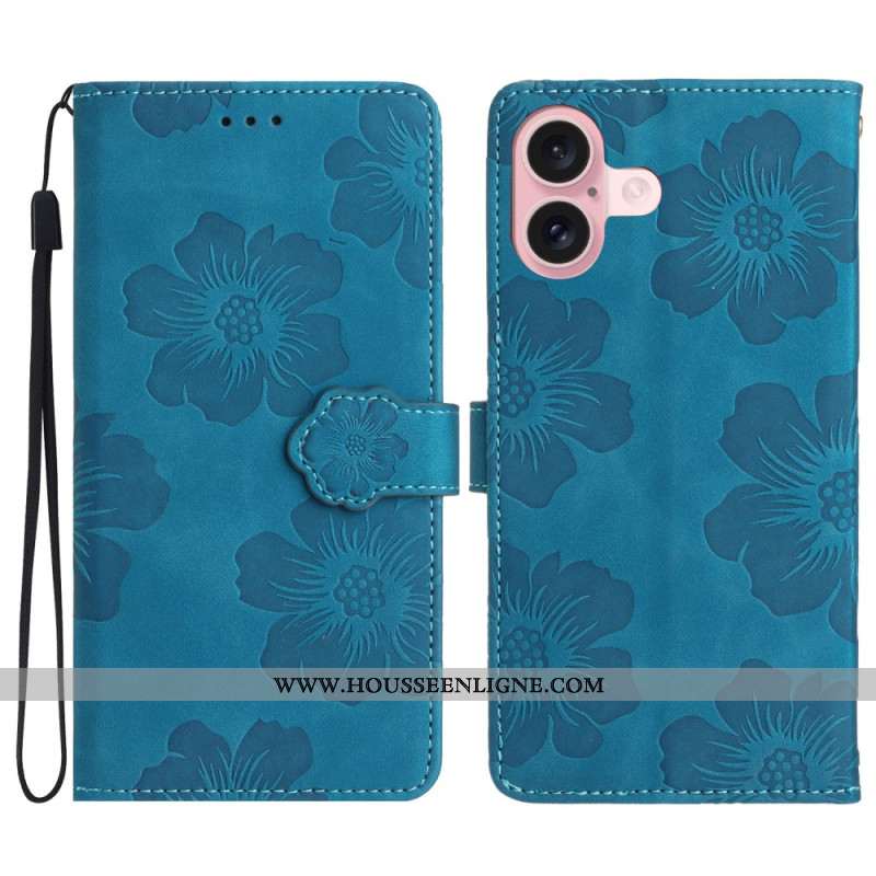 Housse iPhone 16 Motif Floral à Lanière