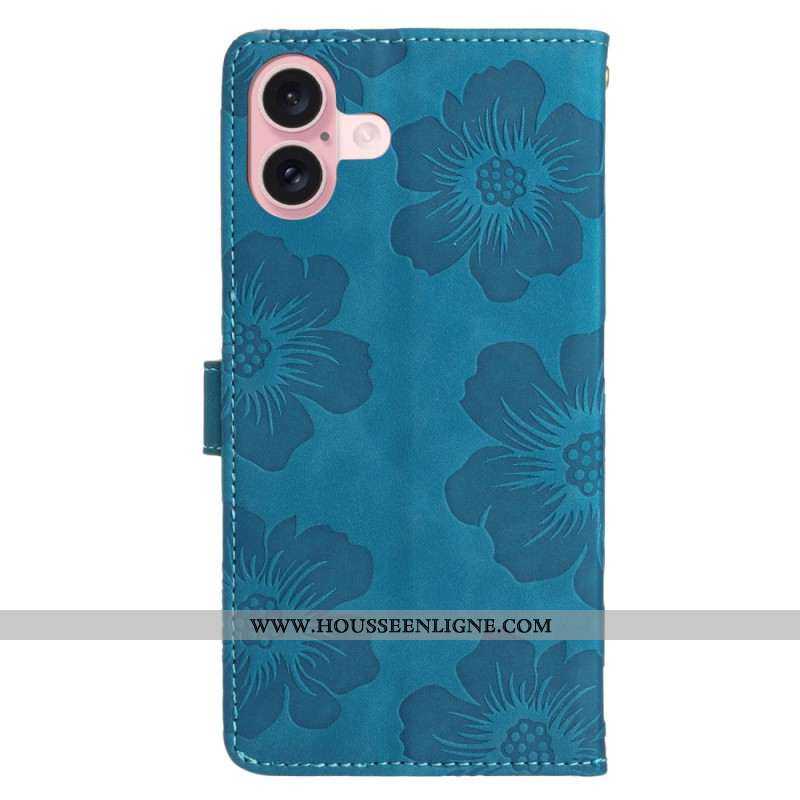 Housse iPhone 16 Motif Floral à Lanière