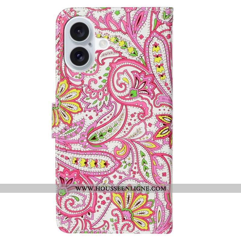 Housse iPhone 16 Motif Floral à Lanière