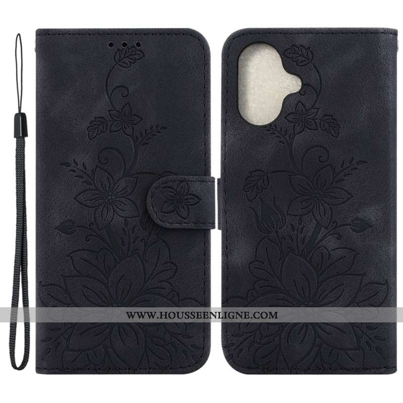 Housse iPhone 16 Motif Floral à Lanière