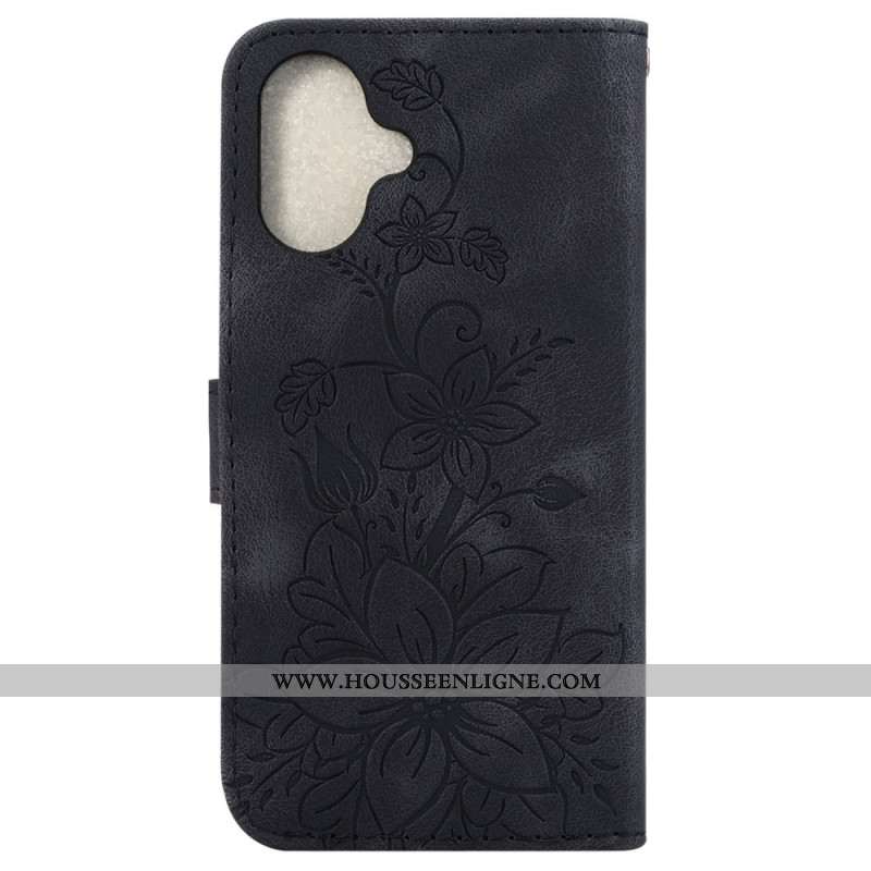 Housse iPhone 16 Motif Floral à Lanière