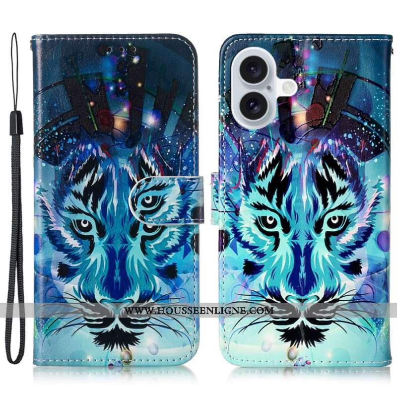 Housse iPhone 16 Motif Loup à lanière