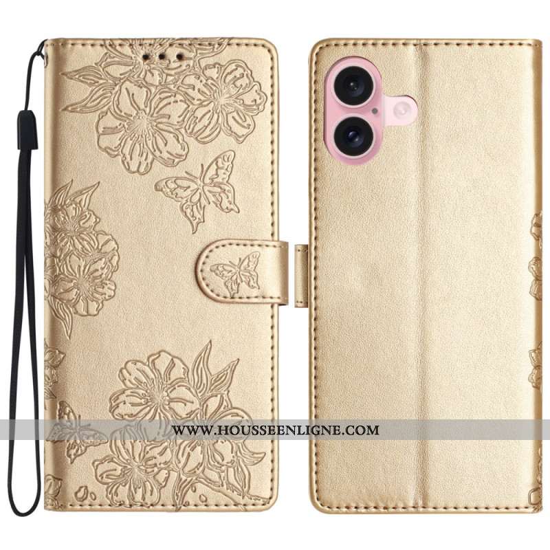 Housse iPhone 16 Motif Papillons et Fleurs