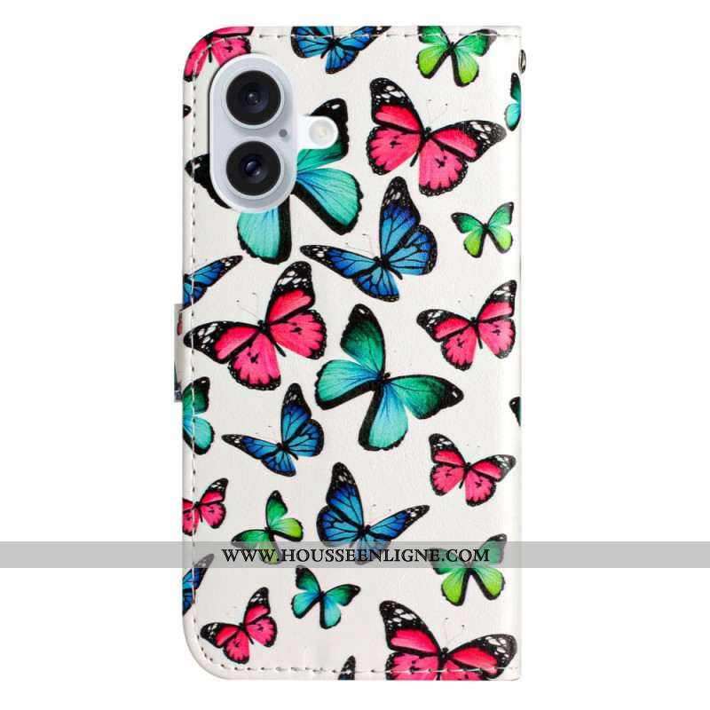 Housse iPhone 16 Motif Papillons à Lanière