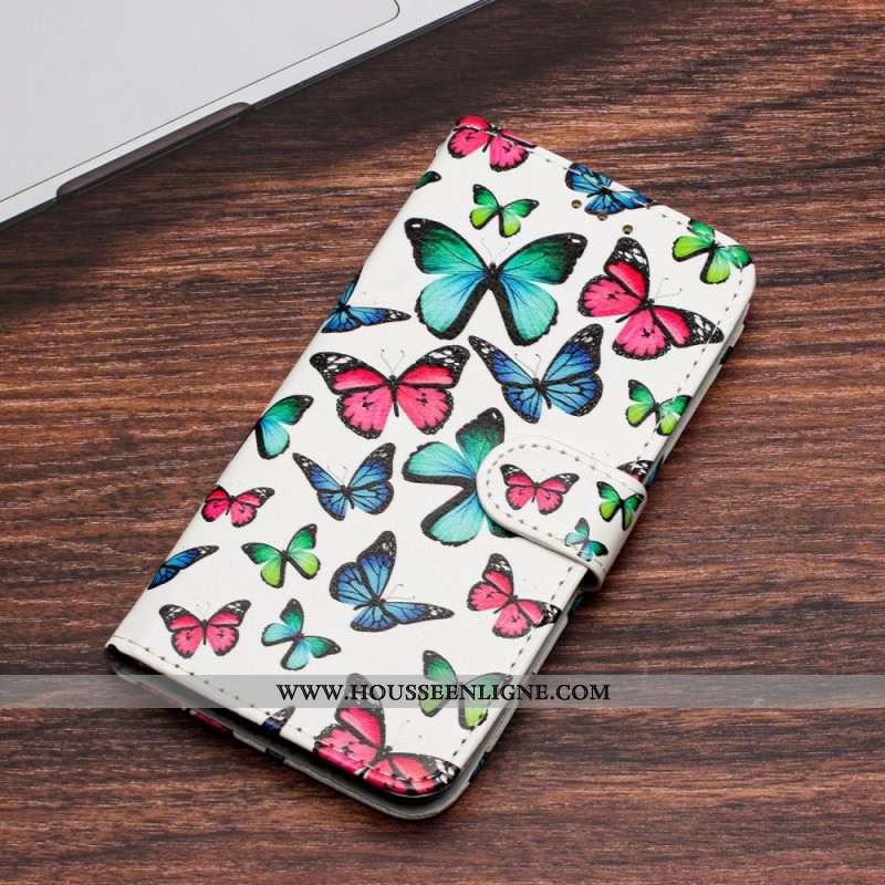 Housse iPhone 16 Motif Papillons à Lanière