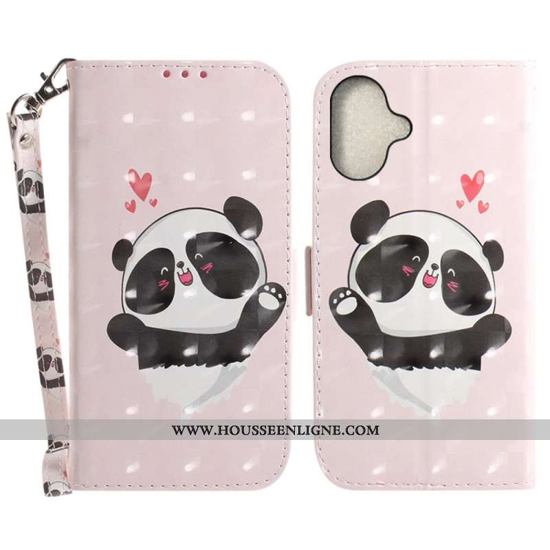 Housse iPhone 16 Panda Love à Lanière