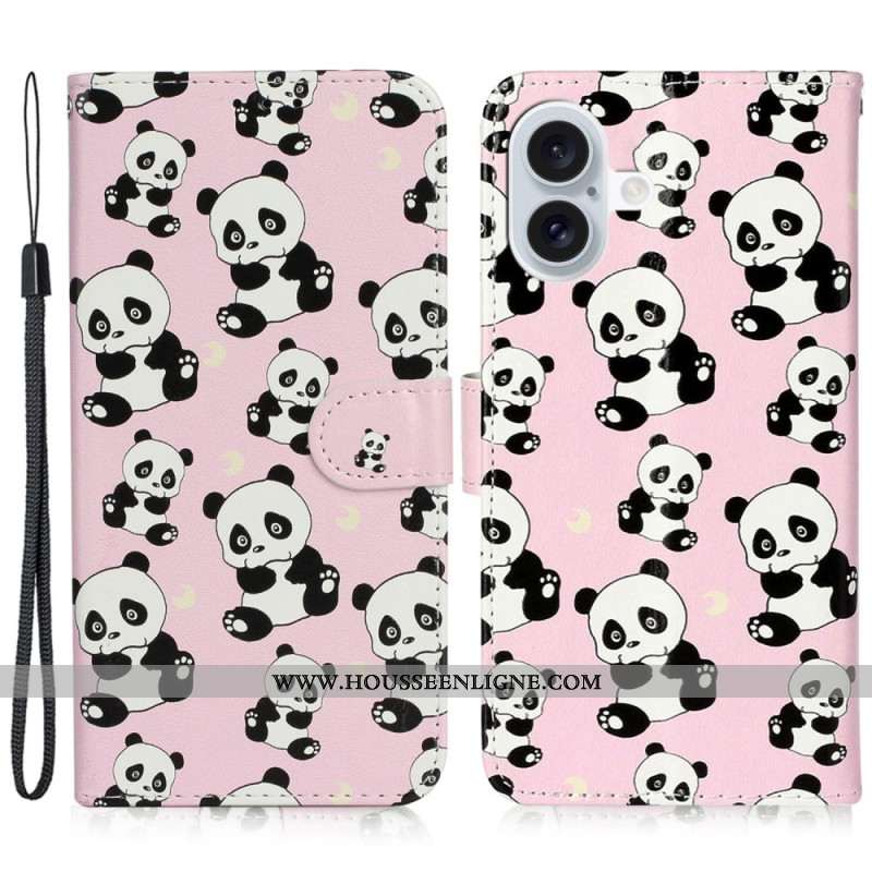 Housse iPhone 16 Pandas à Lanière