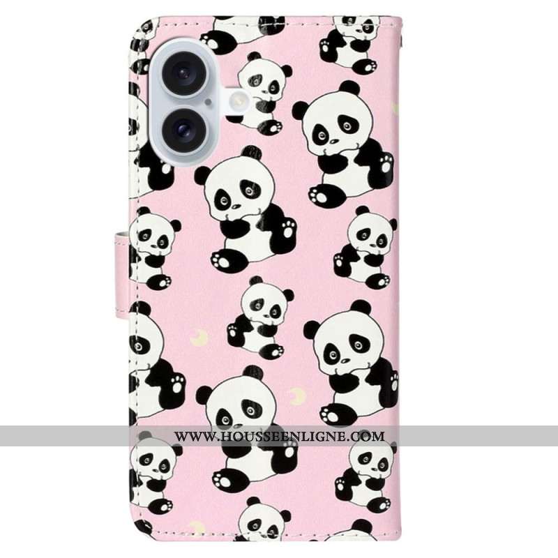 Housse iPhone 16 Pandas à Lanière