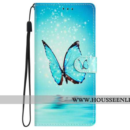 Housse iPhone 16 Papillon Bleu à Lanière