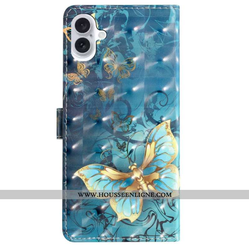 Housse iPhone 16 Papillons 3D à Lanière