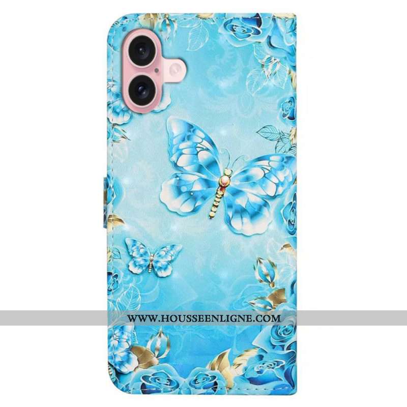 Housse iPhone 16 Papillons Bleus Clairs