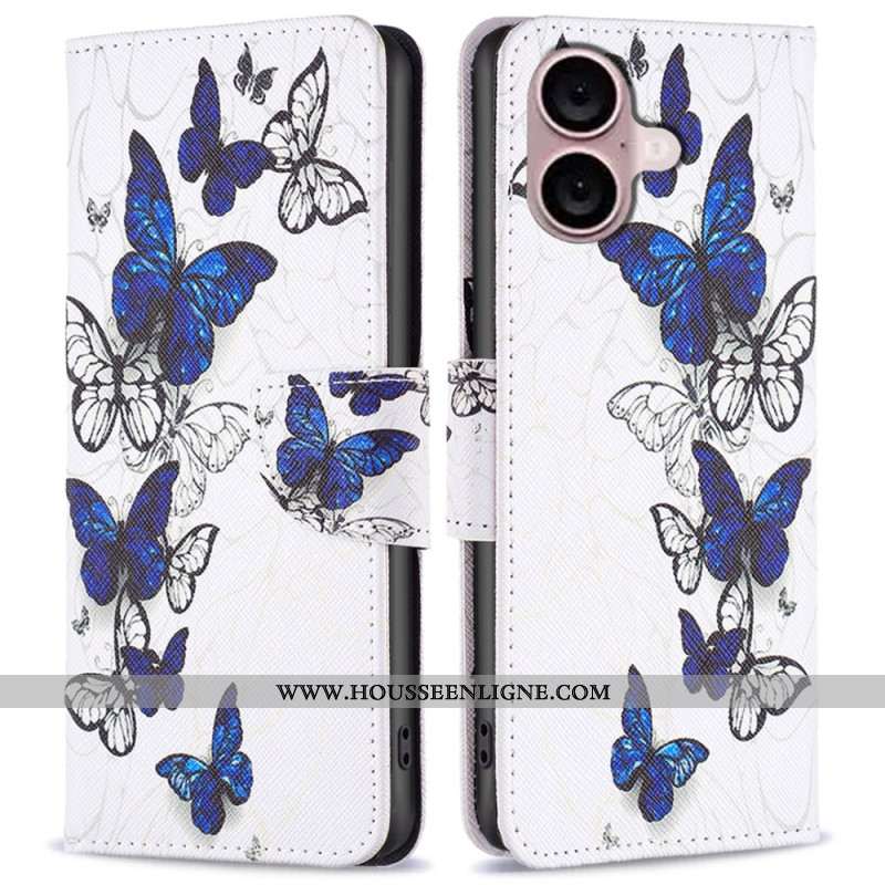 Housse iPhone 16 Papillons sur Fond Blanc